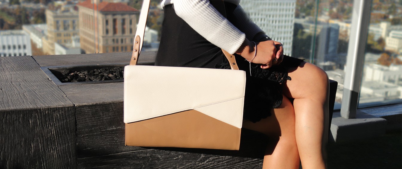 Compact & Stylish Volt Laptop Sleeve & Sling in Beige & White leather